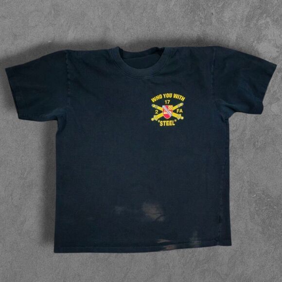 Vintage 80s 2-17 Field Artillery Steel Tank Military Shirt Large Distressed - Picture 2 of 6